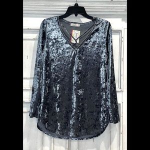 a.gain Charcoal Velvet Criss-Cross Top